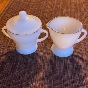 Fire King White and Gold Serveware Set